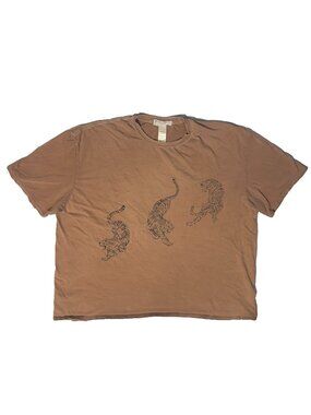 Urban Outfitters Japanese Tiger TShirt L/XL Brown Cropped Boxy Casual Tee Womens